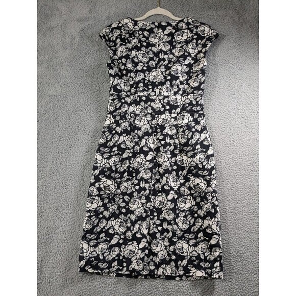 Talbots Dress Womens 4 Roses Boho Floral Black White Cotton Stretch Pockets - Picture 2 of 16